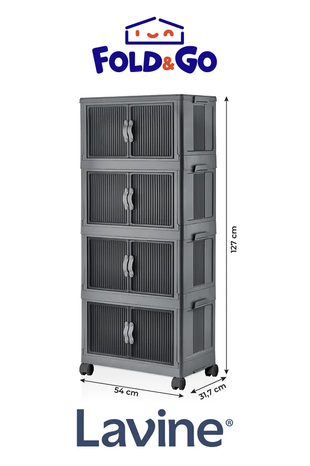 4'lü Portatif Organizer Tekerlekli Dolap Antrasit